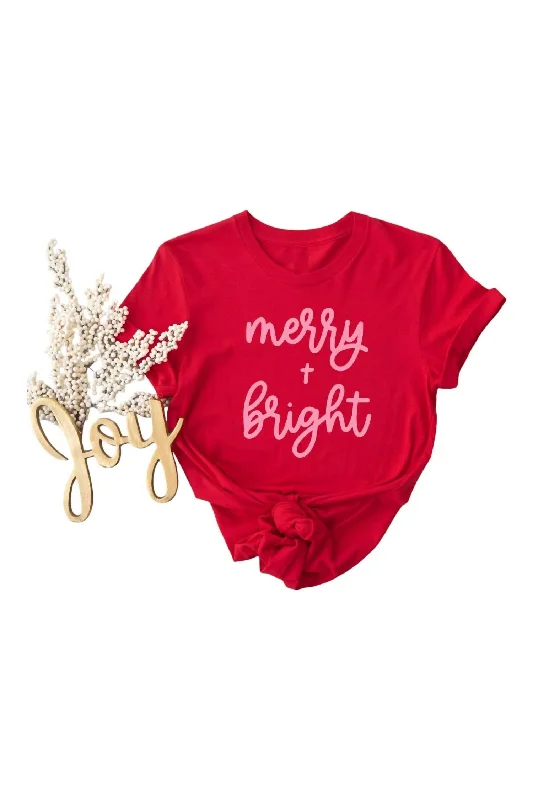 Women's Merry & Bright Christmas Tee In Red Limited Time Offer