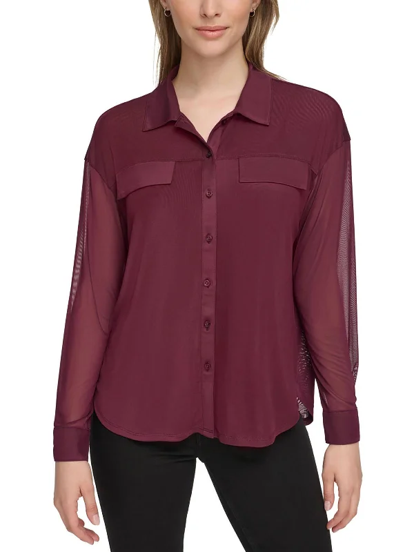 Womens Mesh Long Sleeve Button-Down Top Best Sellers