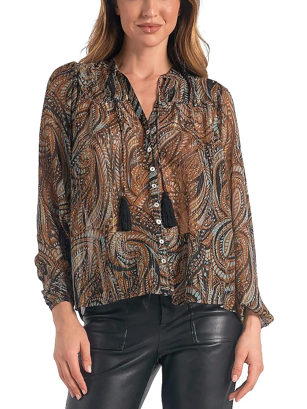 Womens Metallic Paisley Blouse Graceful Drape