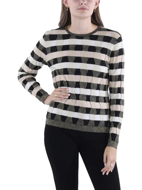 Womens Metallic Striped Pullover Top Elegant Ensemble