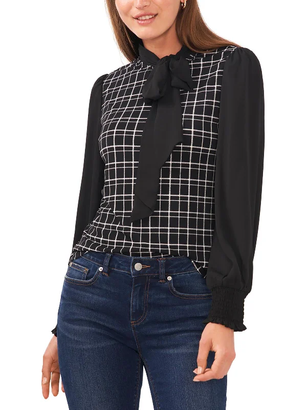 Womens Mixed Media Bow Blouse Travel Essentials