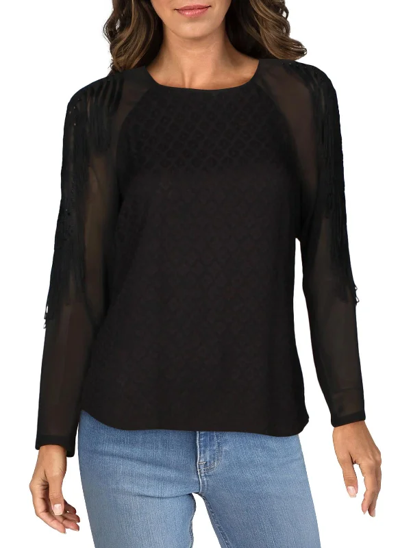 Womens Mock Neck Embroidered Blouse Massive Selection Sale