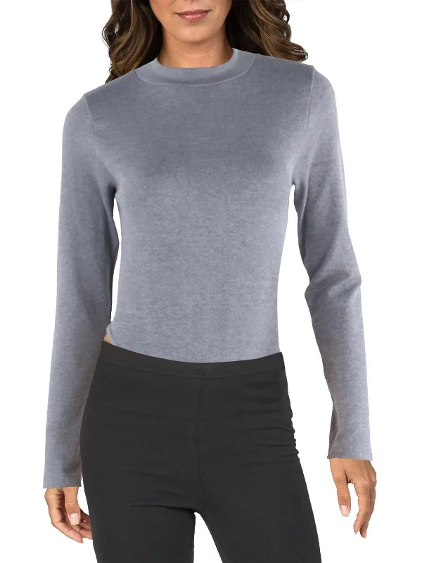 Womens Mock Neck Long Sleeve Bodysuit Relaxed Style