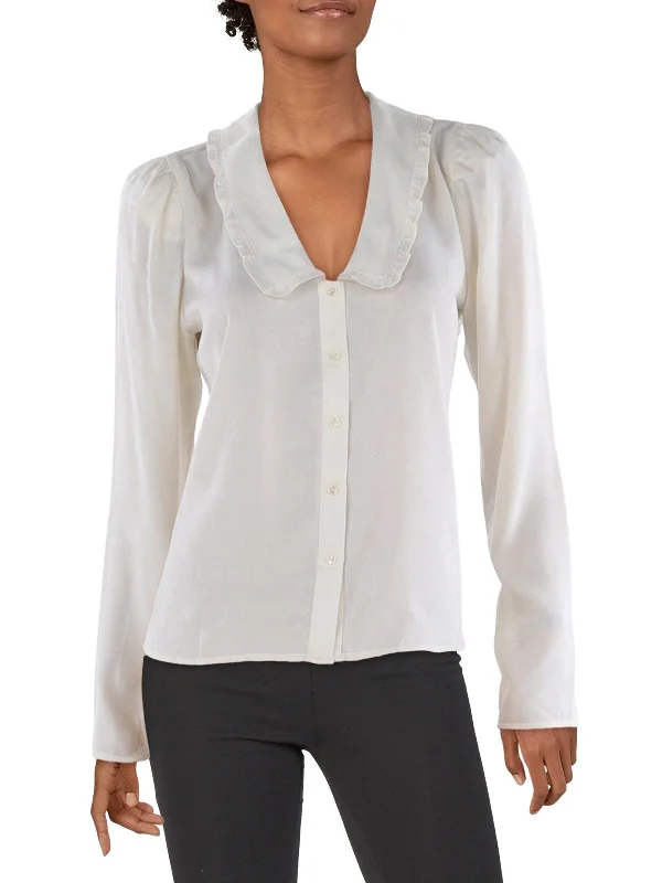 Womens Oversized Collar Button-Down Top Limited Time Deal