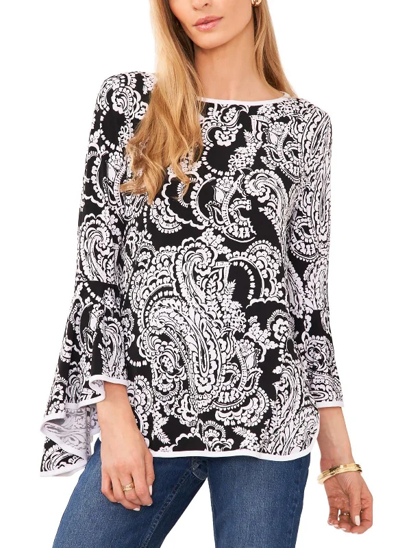 Womens Paisley Bell Sleeve Blouse Sophisticated Cut