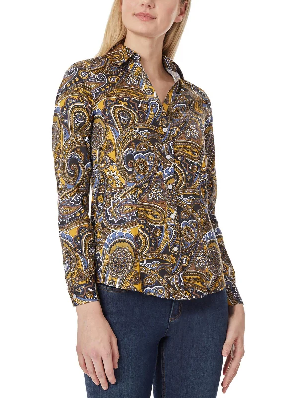 Womens Paisley Collar Button-Down Top Trendsetter's Closet