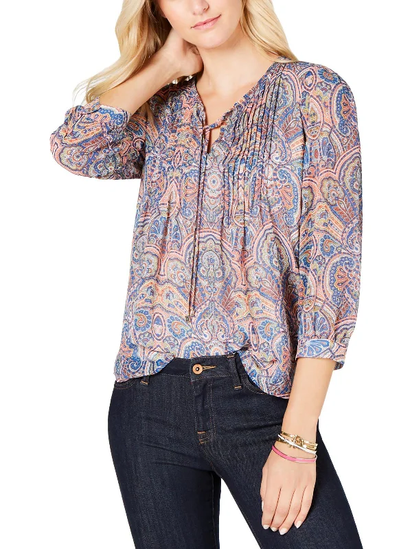 Womens Paisley Pintuck Blouse Seasonal Fashion