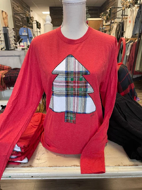 Women's Plaid Tree Longsleeve Tee In Red Fashion Forward