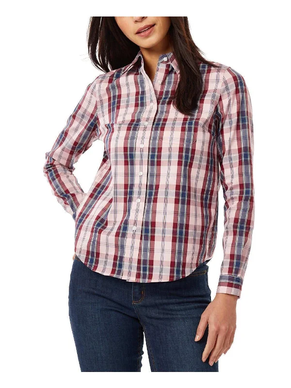 Womens Plaid Wear To Work Button-Down Top Low Price Special