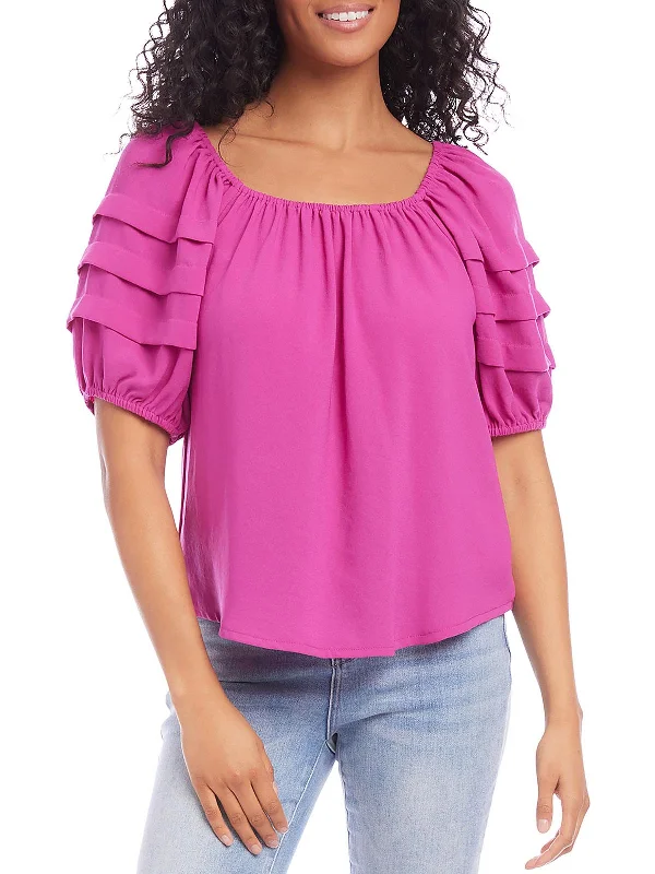 Womens Pleated Bishop Sleeve Blouse Style Versatile Women's Collection