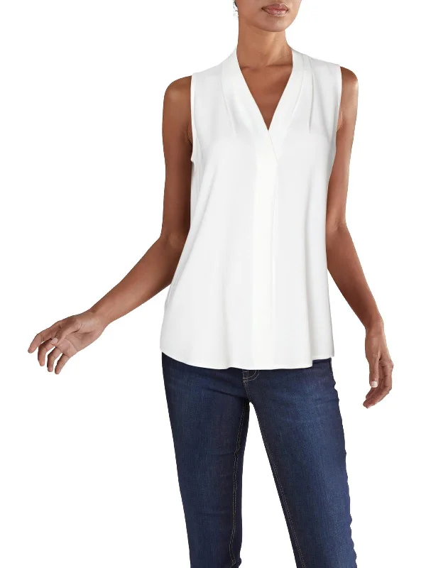 Womens Pleated Split Neck Casual Top Trendy Attire For Her