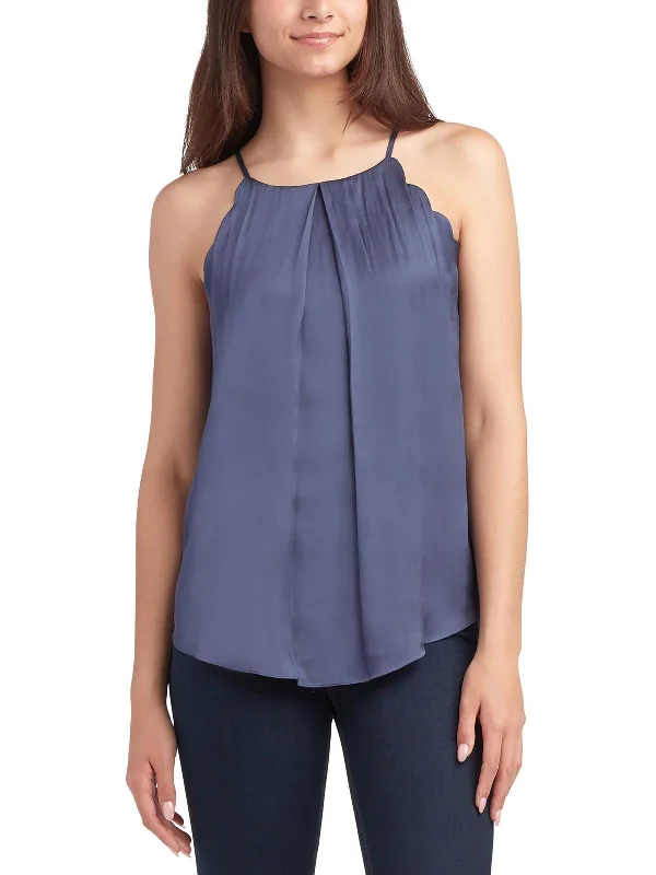 Womens Pleated Square Neck Shell Luxe Layering