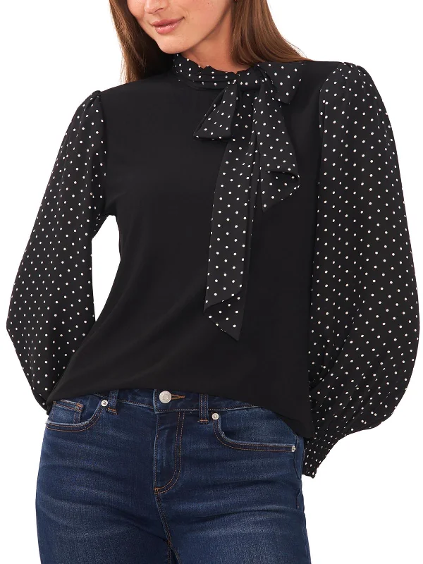 Womens Polka Dot Tie Neck Blouse Discounts On Casual Weekend Styles