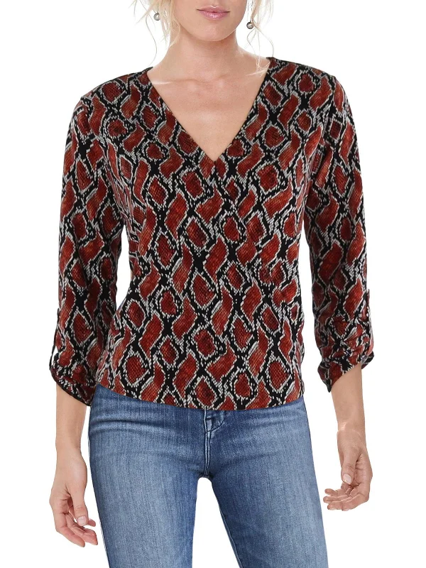 Womens Polyester Animal Print Wrap Top Chic And Edgy