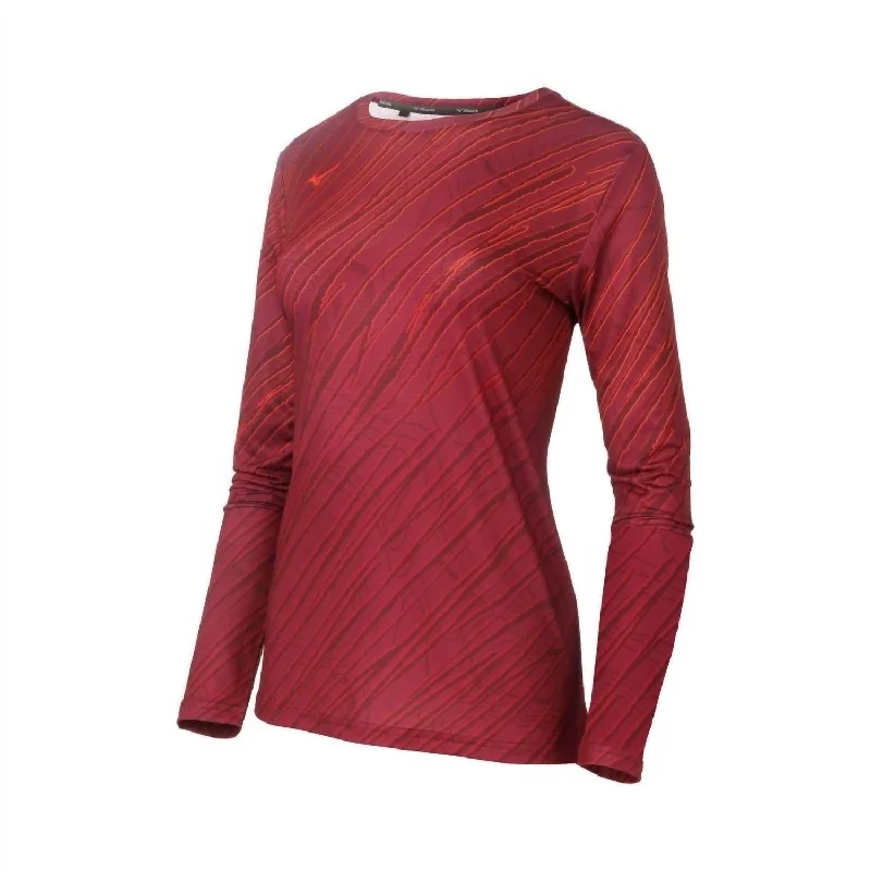 Women's Printable Running Long Sleeve Shirt In Bark/red Plum Chic Style