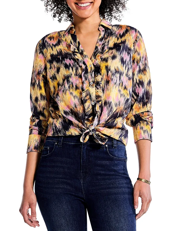 Womens Printed Abstract Button-Down Top Gorgeous Glamour Collection