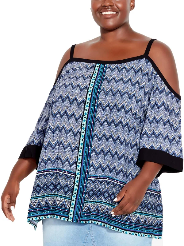 Womens Printed Cold Shoulder Blouse Chic And Edgy