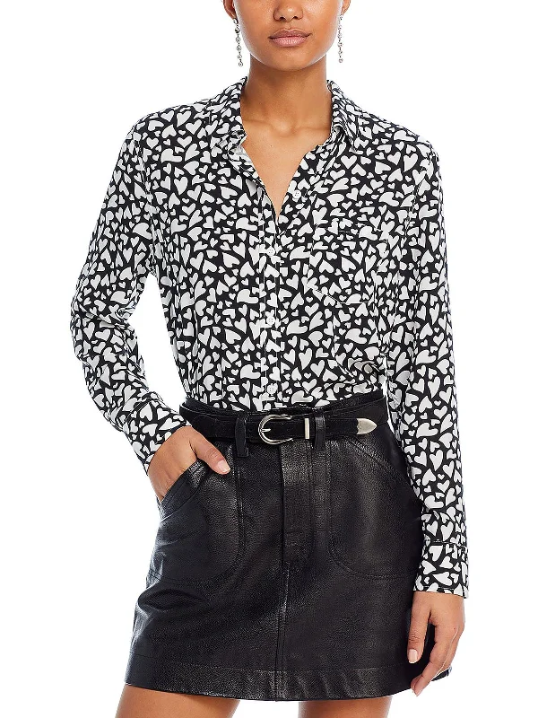 Womens Printed Collar Button-Down Top First Order Discount