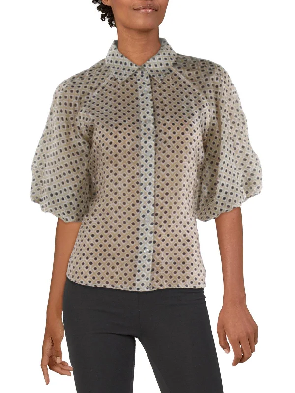 Womens Printed Sheer Button-Down Top Your Timeless Wardrobe Awaits