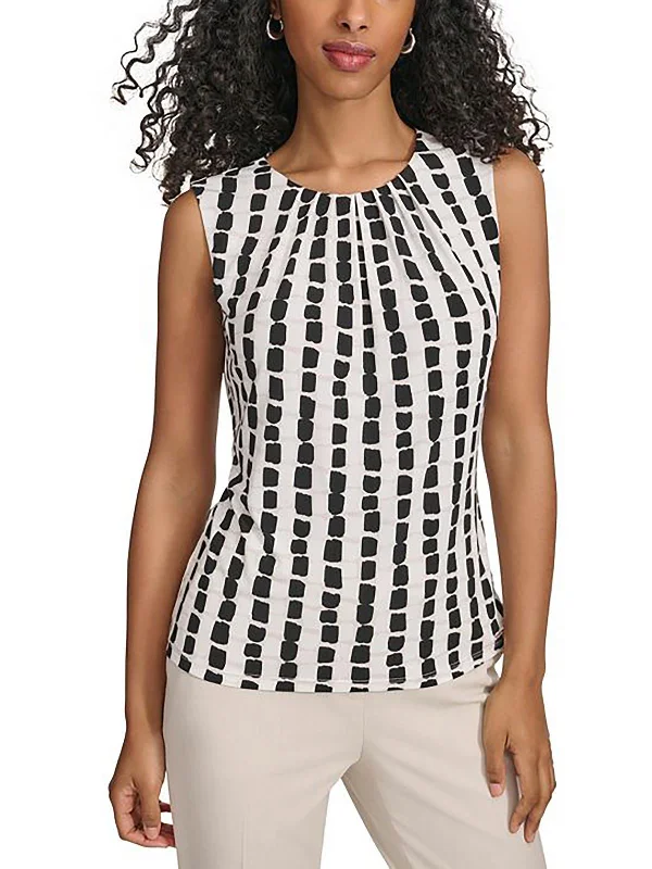 Womens Printed Sleeveless Pullover Top Parisian Effortless Chic Style