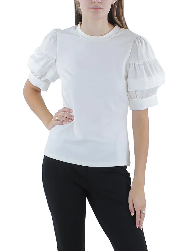 Womens Puff Sleeve Solid Blouse Relaxed Style