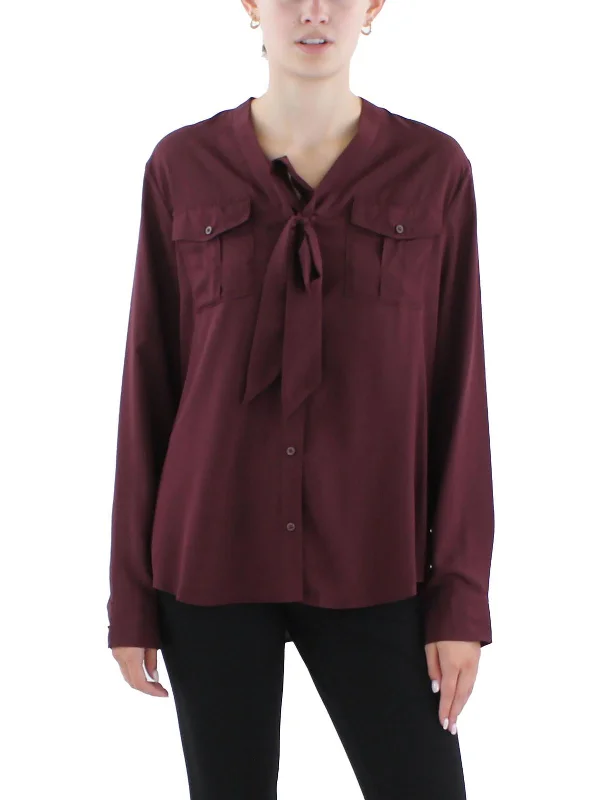 Womens Purple Long Sleeves Button-Down Top Versatile Wardrobe Essentials