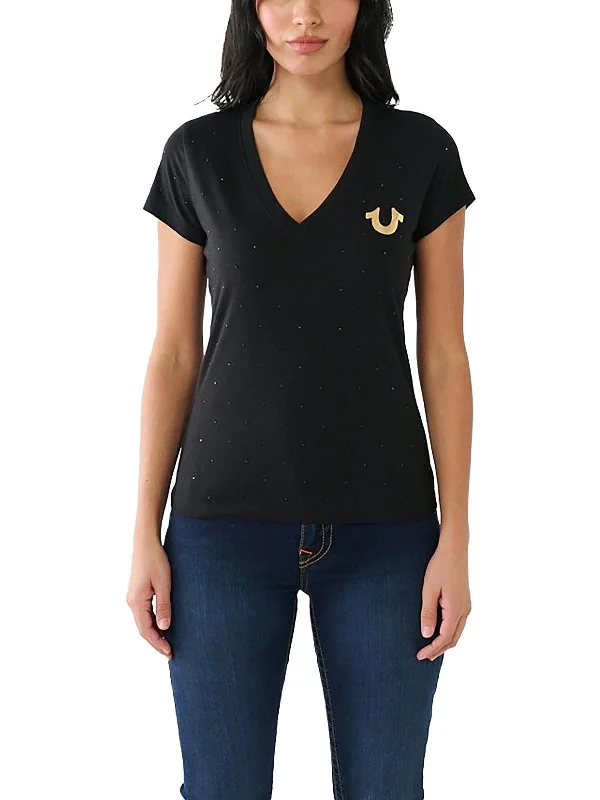 Womens Rhinestone Logo Pullover Top Limited Stock, Big Sale