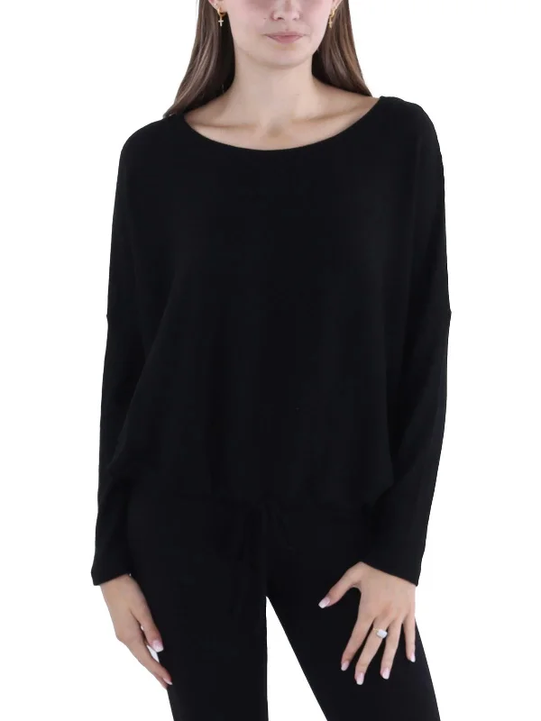 Womens Ribbed Knit Drawstring Pullover Top Trend Alert