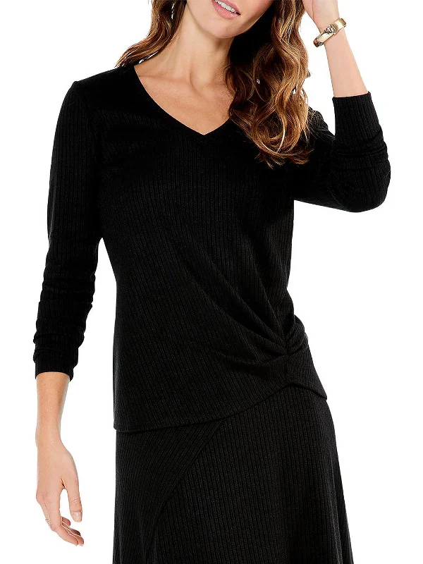 Womens Ribbed Twist Front Blouse Trendy Threads