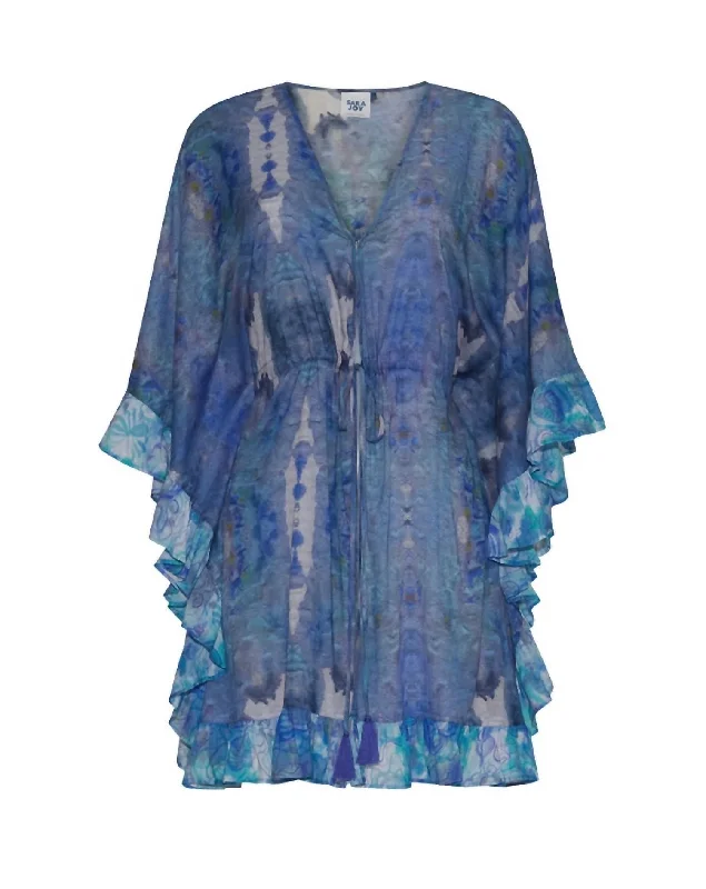 Women's Ruffle Caftan In Ocean Blue Glimmer Exclusive Sale