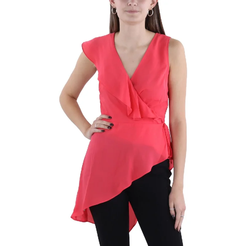 Womens Ruffled Asymmetric Wrap Top Colorful Clothing