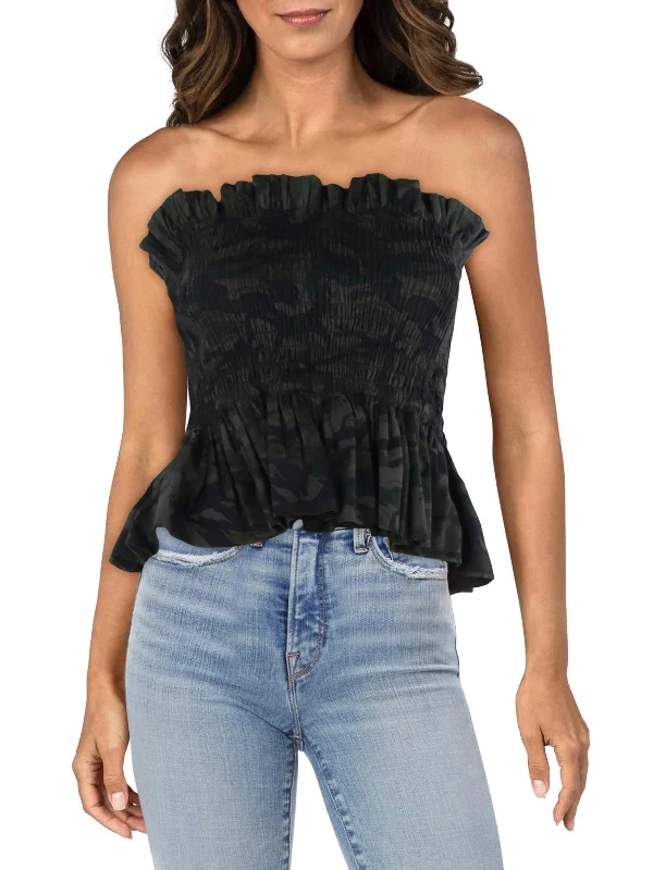 Womens Ruffled Camouflage Strapless Top Romantic Date - Night Ensemble