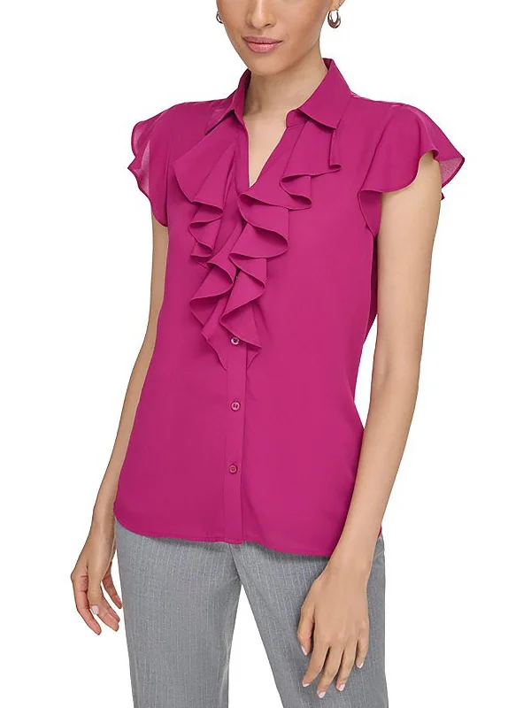 Womens Ruffled Collared Pullover Top Eco Friendly Fashion Sale