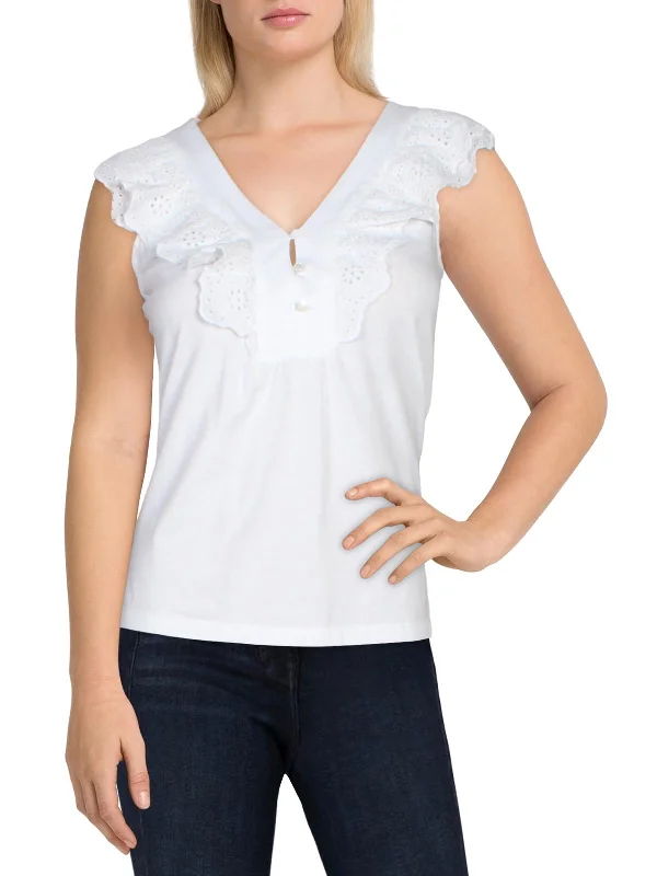 Womens Ruffled Eyelet T-Shirt Trendy Women's Wear Collection