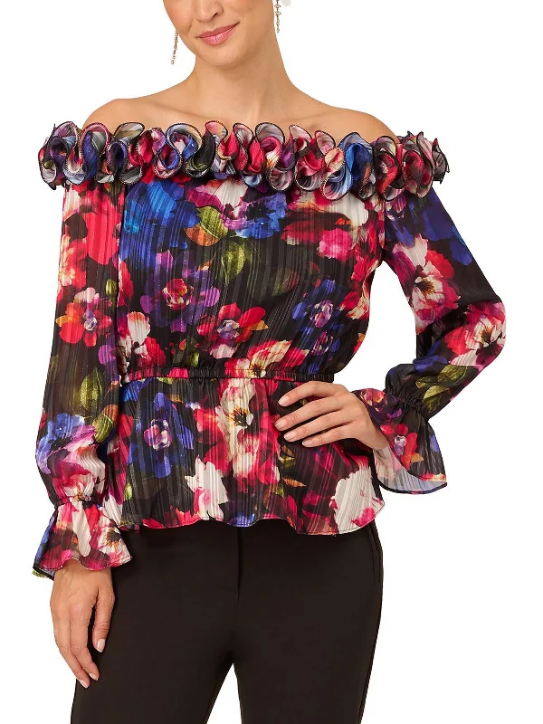 Womens Ruffled Shadow Stripe Peplum Top Now On Sale For Chic Urban Styles