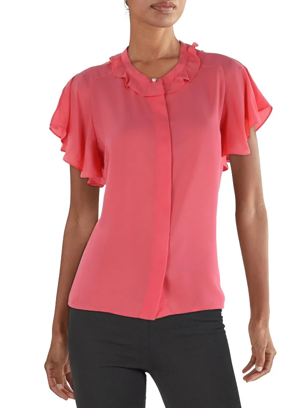 Womens Ruffled Split Sleeve Button-Down Top Exclusive Sale