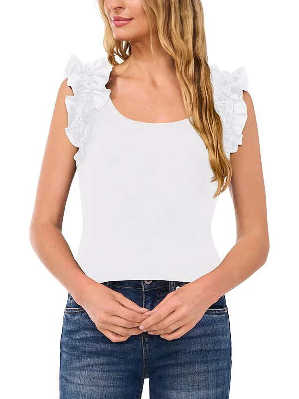 Womens Scoop Neck Ruffled Shell Eclectic Style Wardrobe