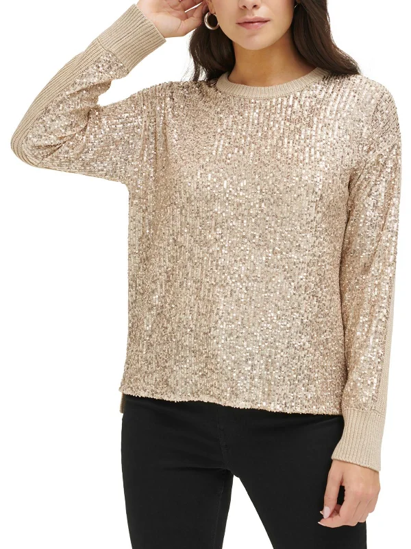 Womens Sequined Ribbed Cuffs Pullover Top Stay Ahead In Style