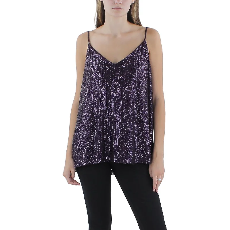 Womens Sequined V Neck Shell Day-To-Night Styles