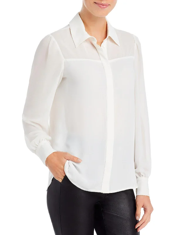 Womens Sheer Officewear Button-Down Top You'Ll Love Us Because