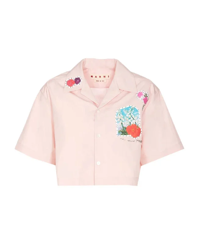 Women's Short Sleeve Cropped Bowling Shirt In Pink Fashion For Every Occasion