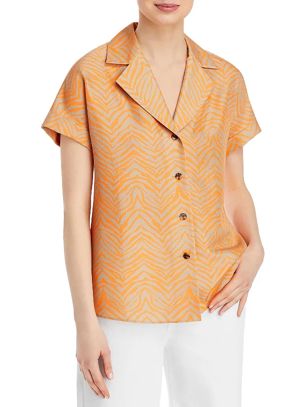 Womens Silk Animal Print Button-Down Top Exclusive Sale