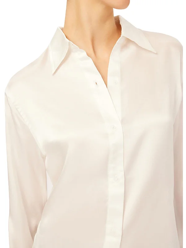 Womens Silk Shimmer Button-Down Top Trend Setting Wardrobe