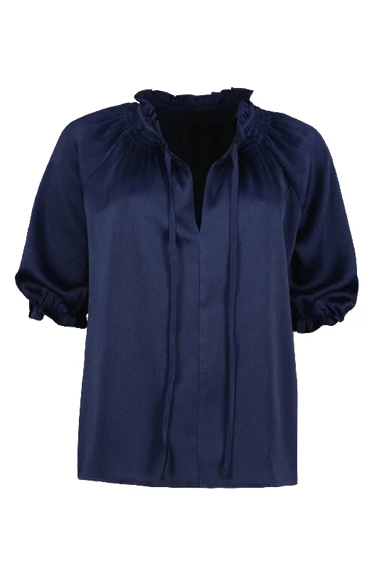 Women's Smock Neck Top In Marine Navy Hot Brand Discounts