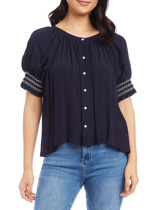 Womens Smocked Gathered Button-Down Top Your Timeless Wardrobe Awaits