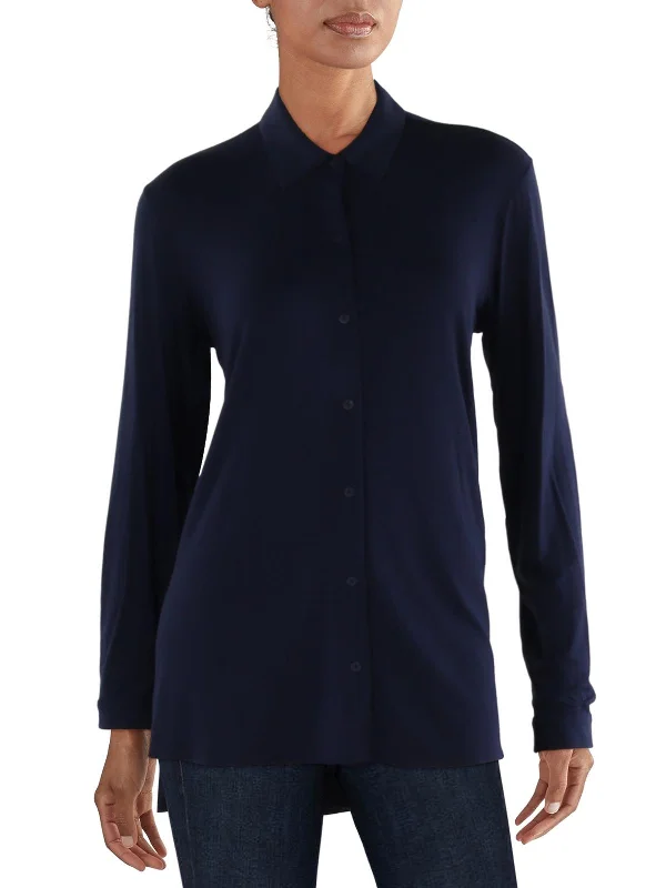 Womens Solid Collar Button-Down Top Seasonal Trend