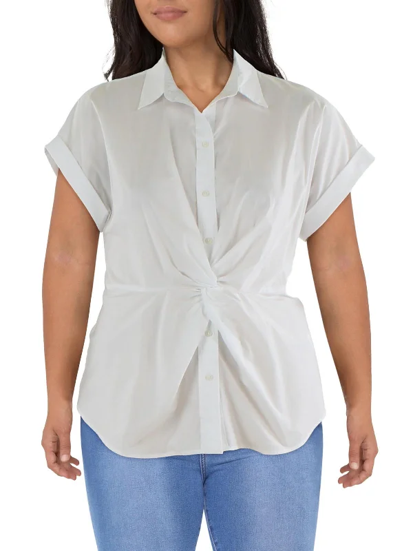 Womens Solid Collared Button-Down Top Effortless Chic Apparel