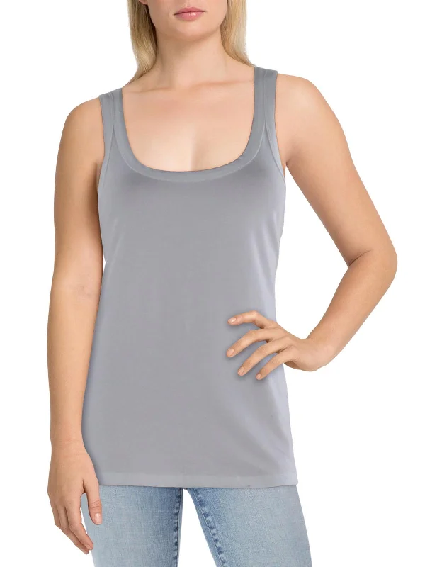 Womens Solid Scoop Neck Tank Top Classic Charm