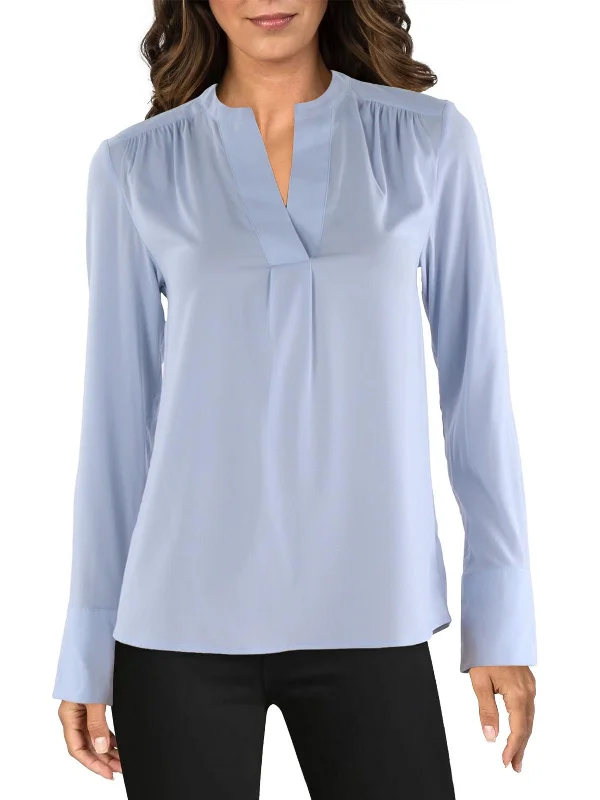 Womens Solid V-Neck Blouse Ride The Style Wave