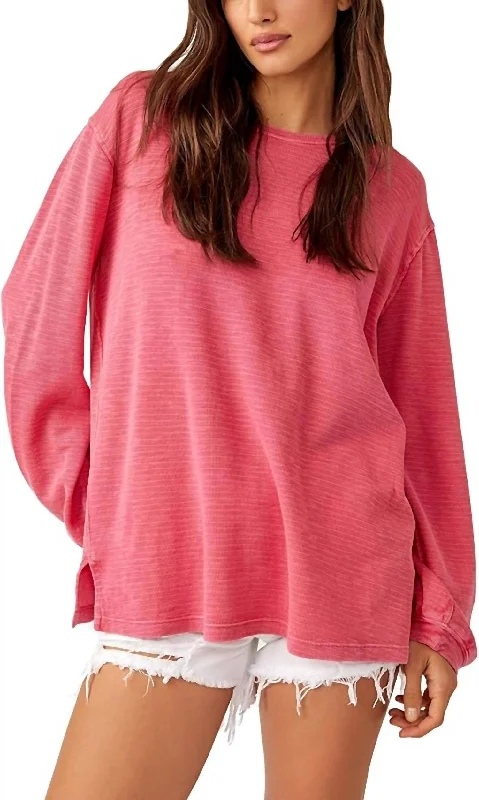 Women's Soul Song Long Sleeve Tee In Dragonfruit Pink Chic Style